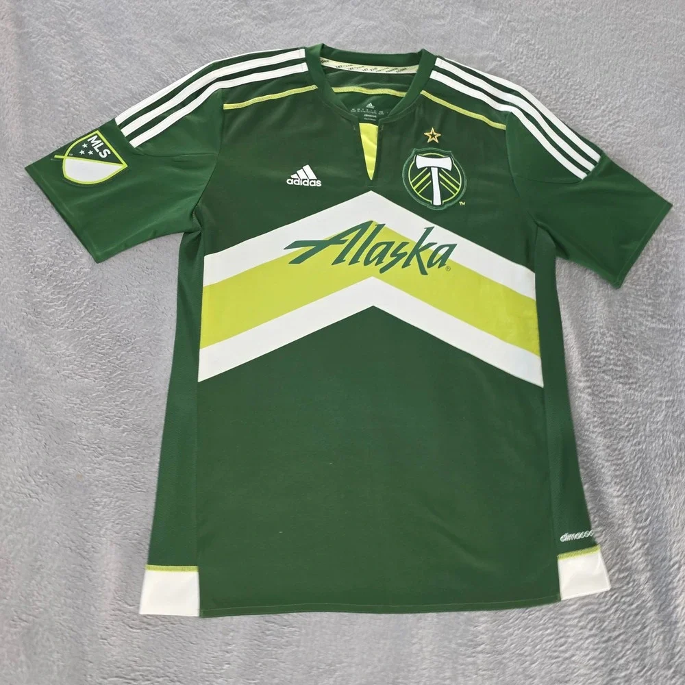 Adidas Portland Timbers MLS Soccer Jersey Green Alaska Airlines Youth XL 15-16Y